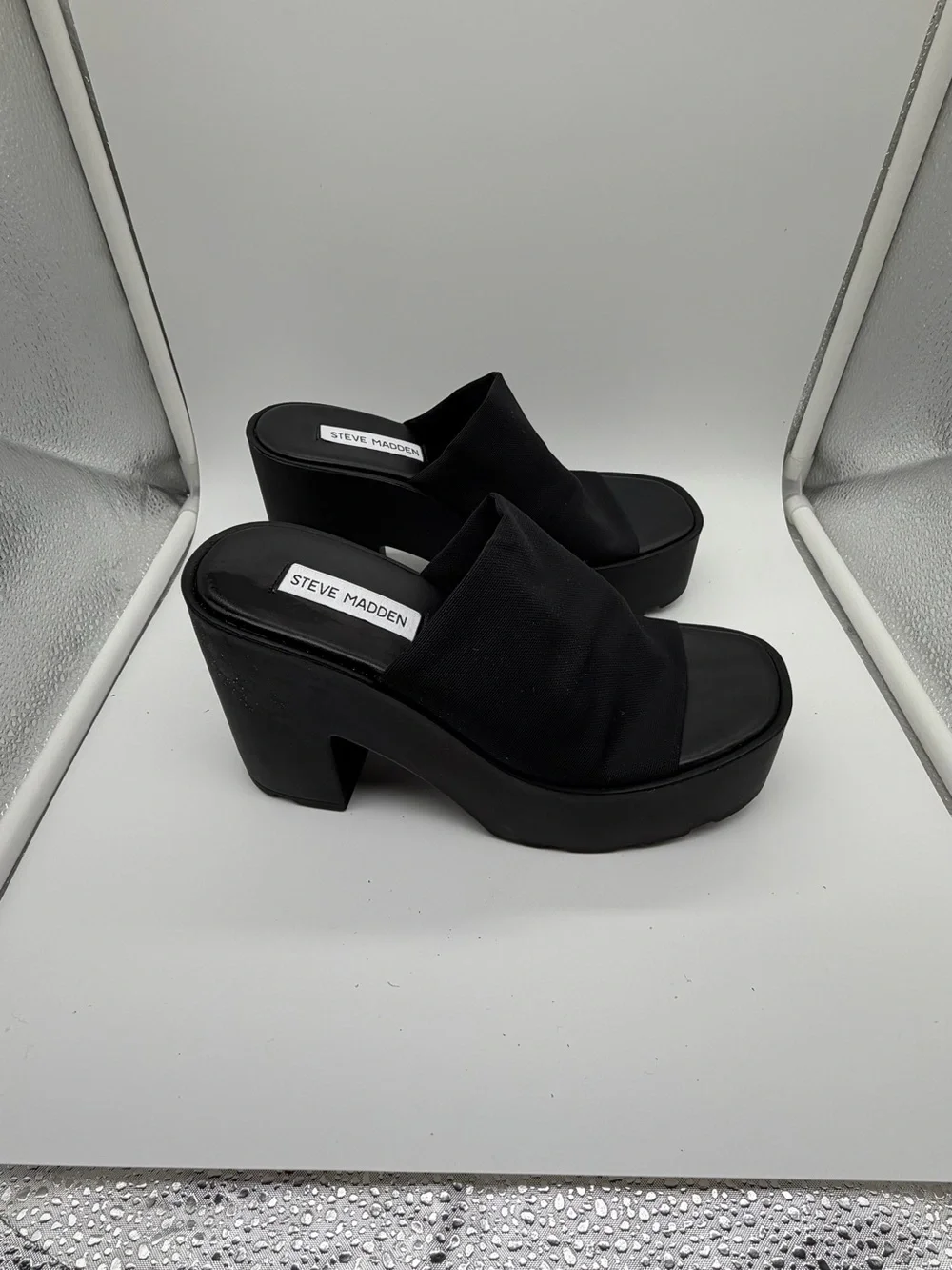 Steve Madden Black Chunky Platform Mule Heels